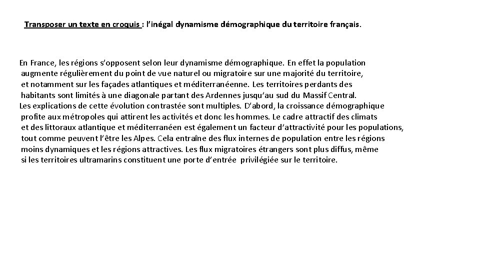 Transposer un texte en croquis : l’inégal dynamisme démographique du territoire français. En France,