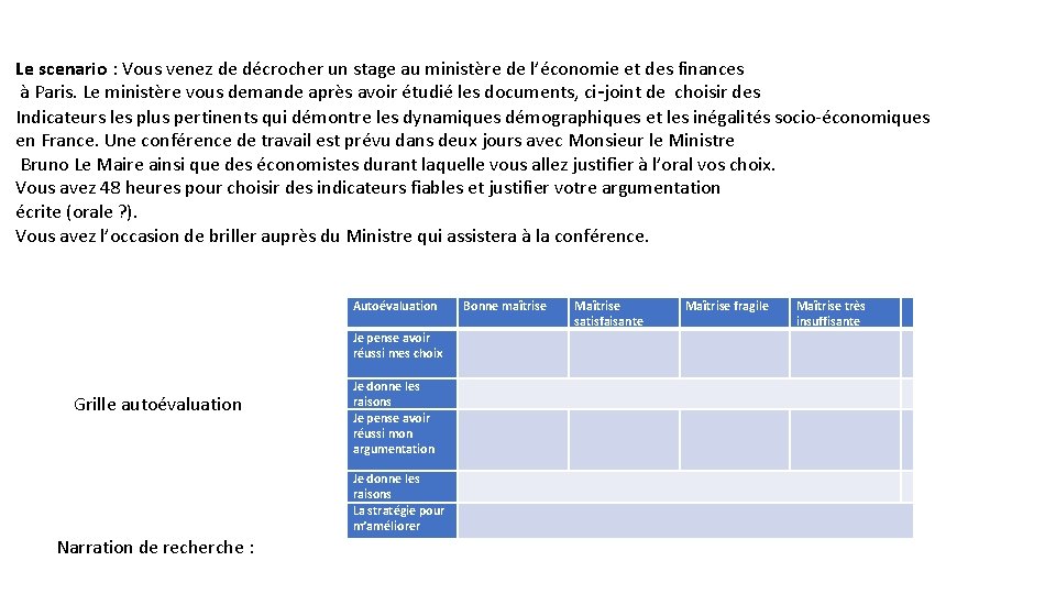 Le scenario : Vous venez de décrocher un stage au ministère de l’économie et