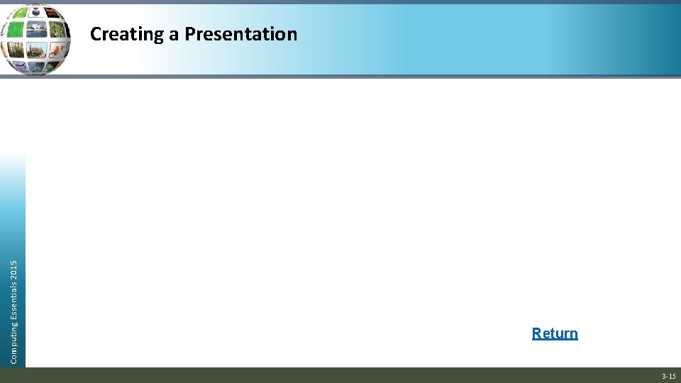 Computing Essentials 2015 Creating a Presentation Return 3 -15 Computing Essentials 2015 Creating a Presentation Return 3 -15