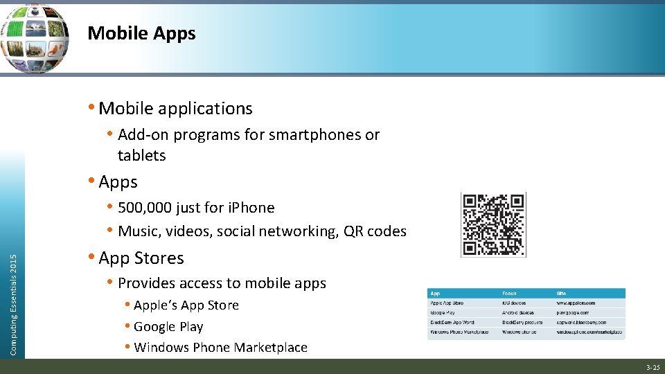 Mobile Apps • Mobile applications • Add-on programs for smartphones or tablets Computing Essentials Mobile Apps • Mobile applications • Add-on programs for smartphones or tablets Computing Essentials