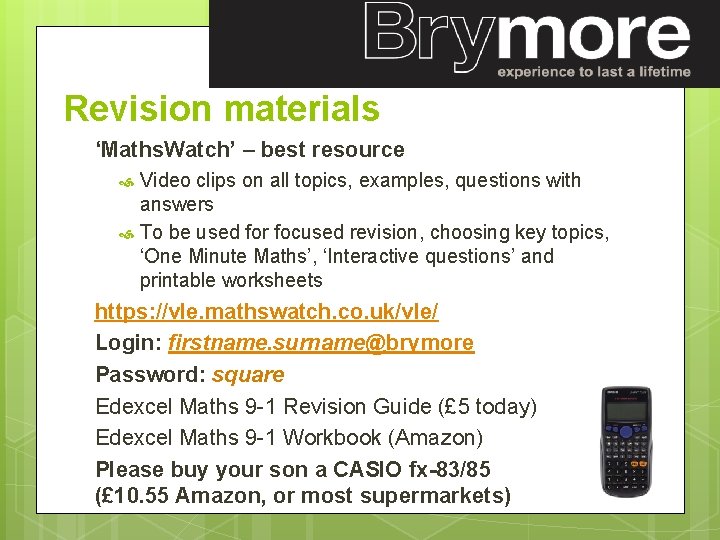 Revision materials ‘Maths. Watch’ – best resource Video clips on all topics, examples, questions