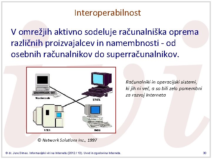 Interoperabilnost V omrežjih aktivno sodeluje računalniška oprema različnih proizvajalcev in namembnosti - od osebnih Interoperabilnost V omrežjih aktivno sodeluje računalniška oprema različnih proizvajalcev in namembnosti - od osebnih