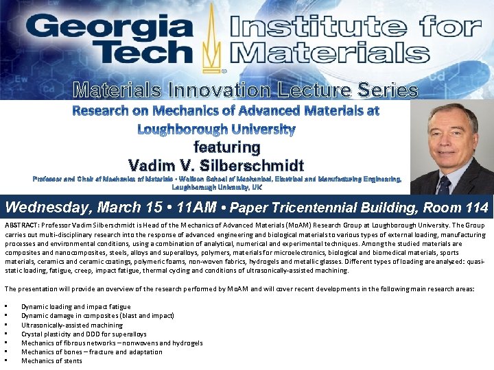 Materials Innovation Lecture Series featuring Vadim V. Silberschmidt Professor and Chair of Mechanics of