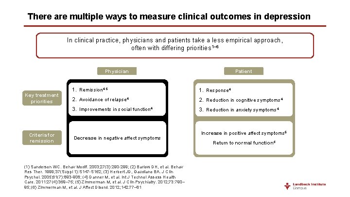 There are multiple ways to measure clinical outcomes in depression In clinical practice, physicians