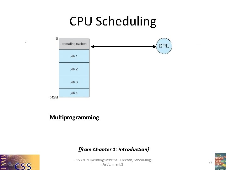 CPU Scheduling Multiprogramming [from Chapter 1: Introduction] CSS 430: Operating Systems - Threads, Scheduling,