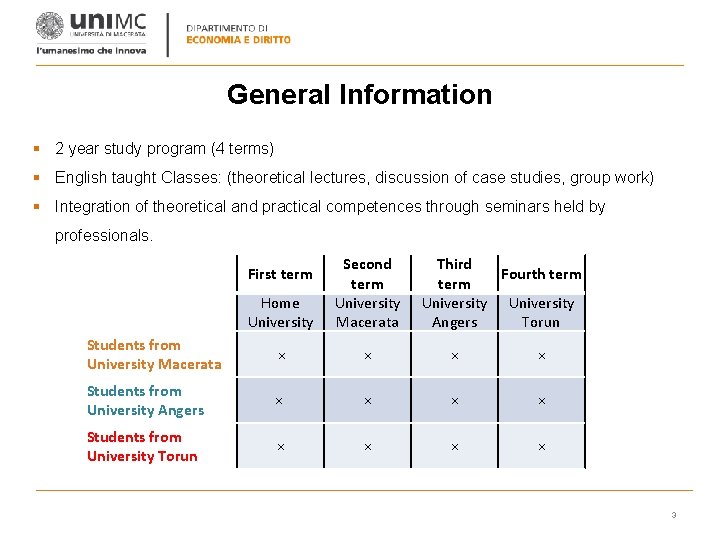 General Information § 2 year study program (4 terms) § English taught Classes: (theoretical