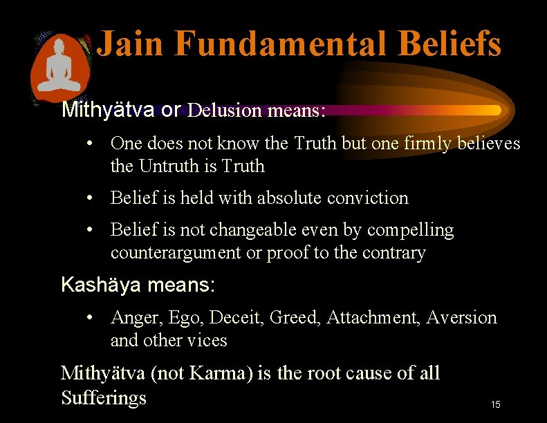 Jain Fundamental Beliefs Mithyätva or Delusion means: • One does not know the Truth