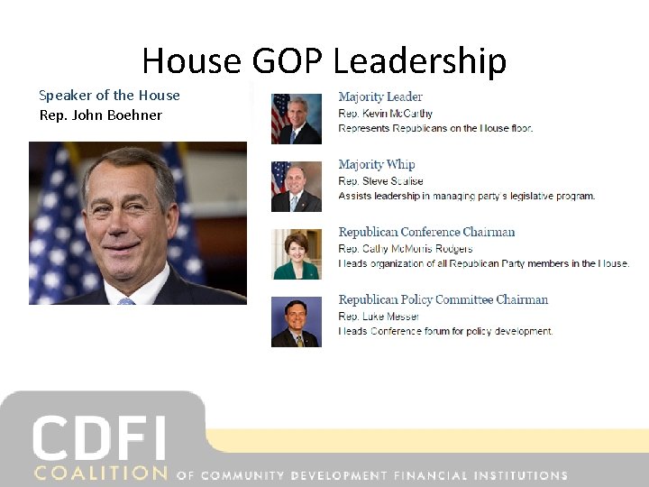 House GOP Leadership Speaker of the House Rep. John Boehner 