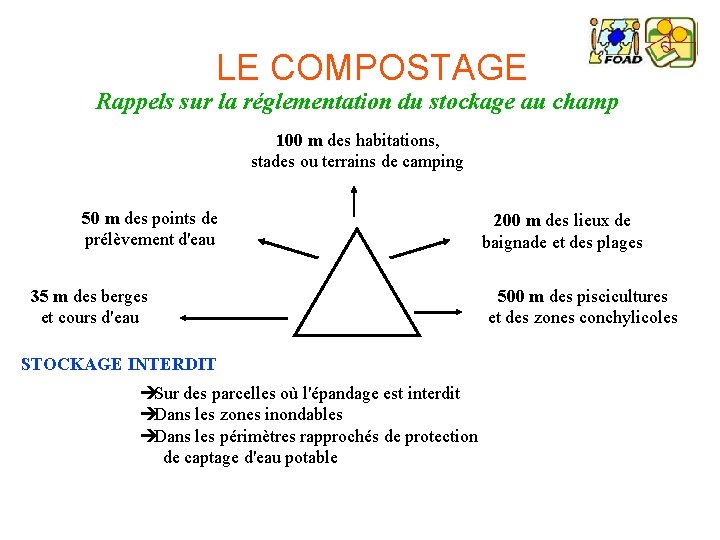 LE COMPOSTAGE Rappels sur la réglementation du stockage au champ 100 m des habitations, LE COMPOSTAGE Rappels sur la réglementation du stockage au champ 100 m des habitations,