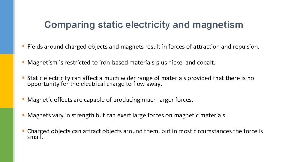 Comparing static electricity and magnetism § Fields around charged objects and magnets result in