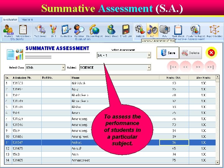 Summative Assessment (S. A. ) To assess the performance of students in a particular