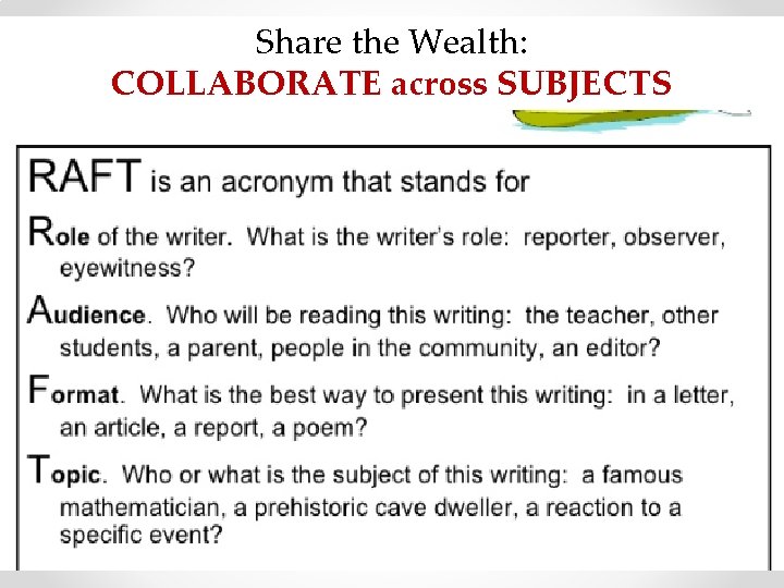 Share the Wealth: COLLABORATE across SUBJECTS R–A–F–T 