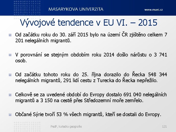 Vývojové tendence v EU VI. – 2015 Od začátku roku do 30. září 2015