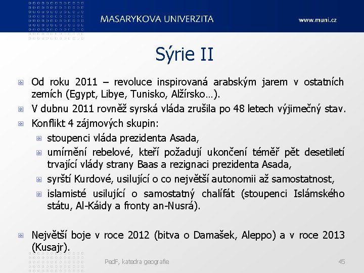 Sýrie II Od roku 2011 – revoluce inspirovaná arabským jarem v ostatních zemích (Egypt,