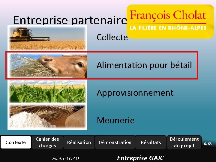 Entreprise partenaire Collecte Alimentation pour bétail Approvisionnement Meunerie Contexte Cahier des charges Réalisation Filière Entreprise partenaire Collecte Alimentation pour bétail Approvisionnement Meunerie Contexte Cahier des charges Réalisation Filière