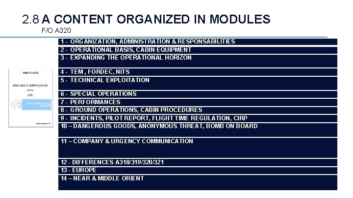 2. 8 A CONTENT ORGANIZED IN MODULES F/O A 320 1 - ORGANIZATION, ADMINISTRATION