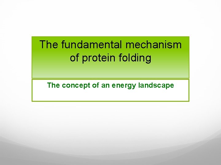 The fundamental mechanism of protein folding The concept of an energy landscape 