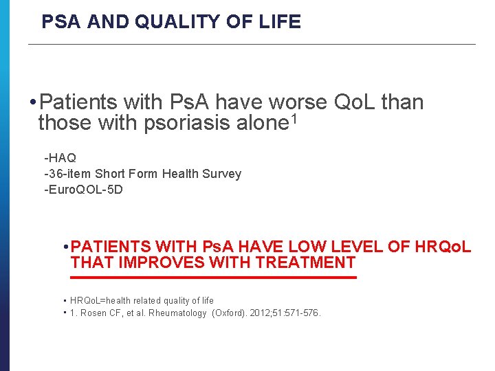 PSA AND QUALITY OF LIFE • Patients with Ps. A have worse Qo. L