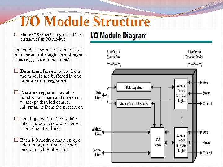 I/O Module Structure � Figure 7. 3 provides a general block diagram of an