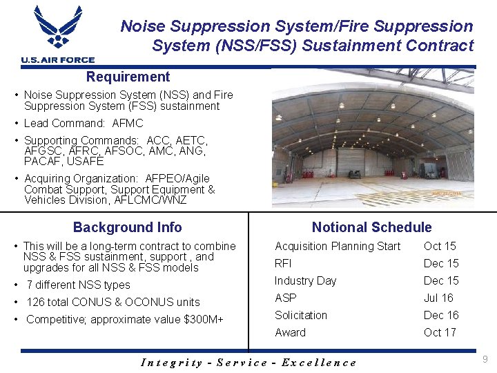 Noise Suppression System/Fire Suppression System (NSS/FSS) Sustainment Contract Requirement • Noise Suppression System (NSS)