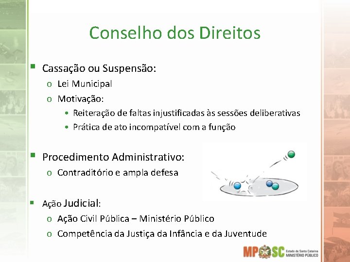 Conselho dos Direitos § Cassação ou Suspensão: o Lei Municipal o Motivação: • Reiteração