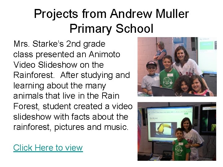 Projects from Andrew Muller Primary School Mrs. Starke’s 2 nd grade class presented an