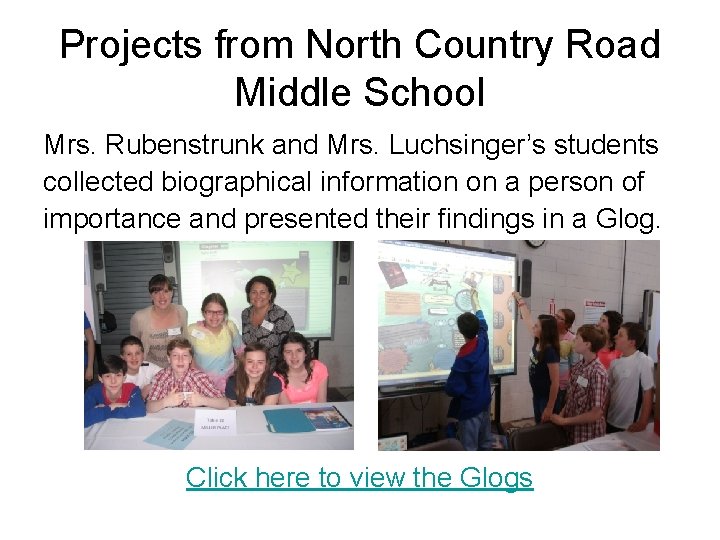 Projects from North Country Road Middle School Mrs. Rubenstrunk and Mrs. Luchsinger’s students collected