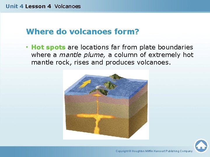 Unit 4 Lesson 4 Volcanoes Where do volcanoes form? • Hot spots are locations
