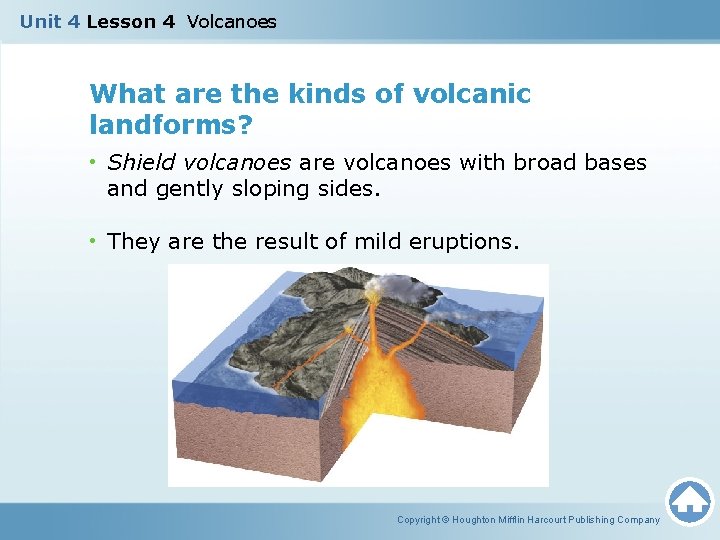 Unit 4 Lesson 4 Volcanoes What are the kinds of volcanic landforms? • Shield