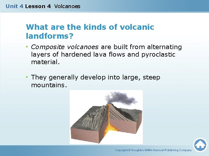 Unit 4 Lesson 4 Volcanoes What are the kinds of volcanic landforms? • Composite