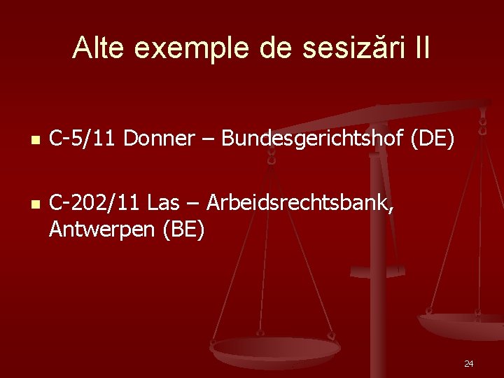 Alte exemple de sesizări II n n C-5/11 Donner – Bundesgerichtshof (DE) C-202/11 Las