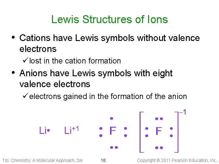 Lewis Structures of Ions • Cations have Lewis symbols without valence electrons ü lost