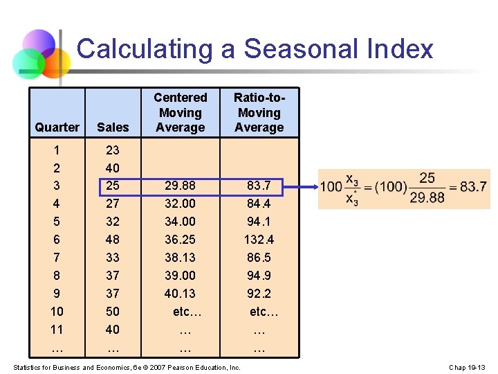 Calculating a Seasonal Index Quarter Sales Centered Moving Average 1 2 3 4 5