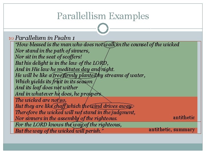 Parallellism Examples Parallelism in Psalm 1 “How blessed is the man who does not Parallellism Examples Parallelism in Psalm 1 “How blessed is the man who does not