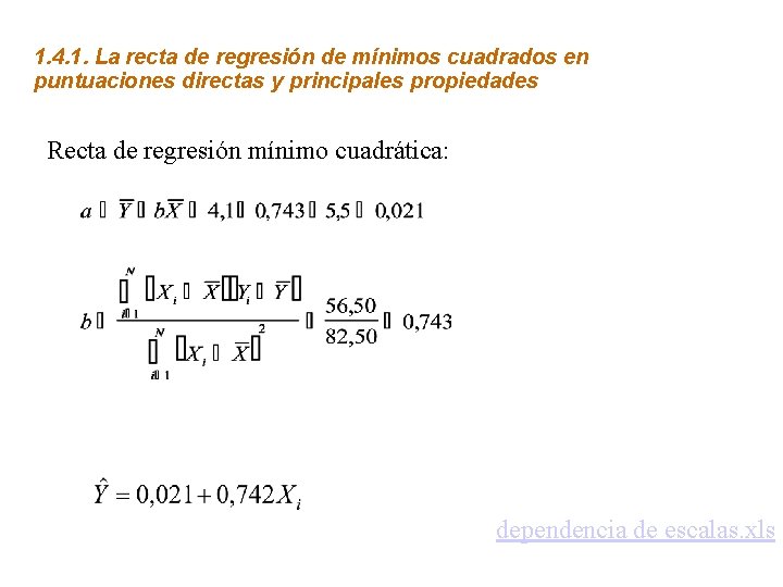 1. 4. 1. La recta de regresión de mínimos cuadrados en puntuaciones directas y