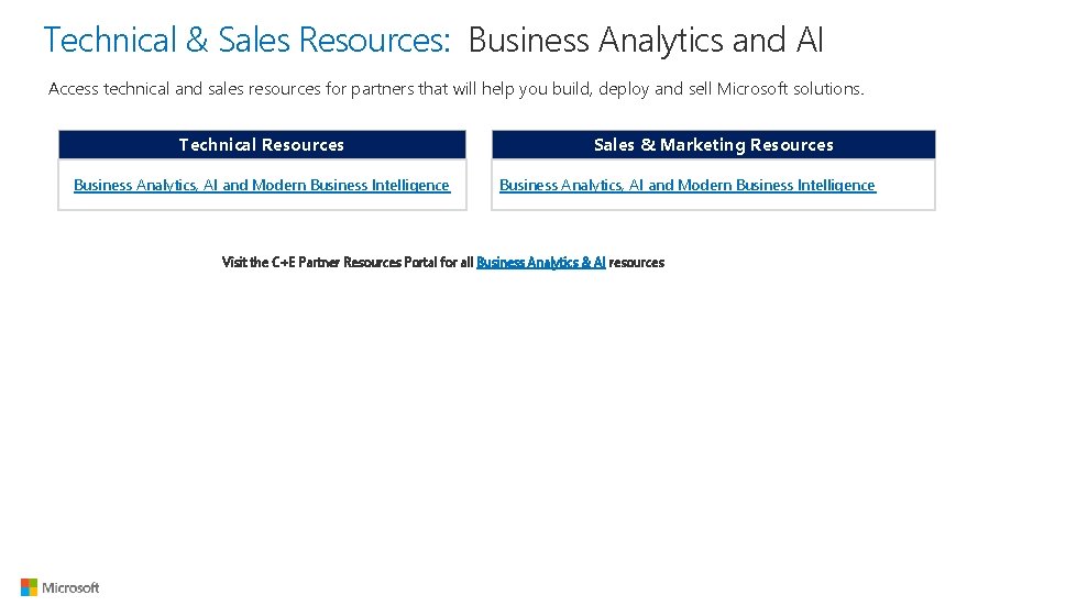 Technical & Sales Resources: Business Analytics and AI Access technical and sales resources for