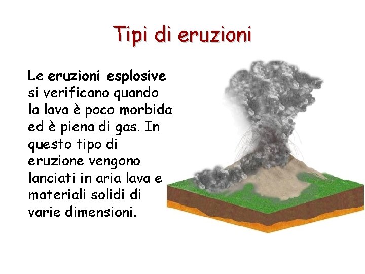 Tipi di eruzioni Le eruzioni esplosive si verificano quando la lava è poco morbida