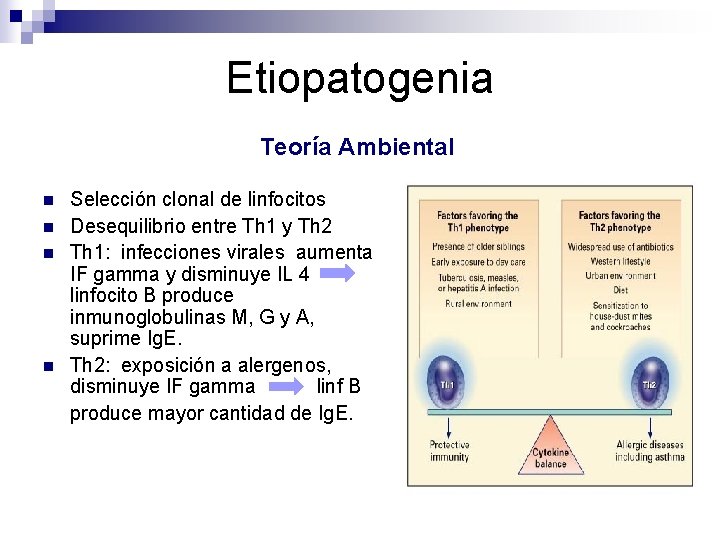 Etiopatogenia Teoría Ambiental n n Selección clonal de linfocitos Desequilibrio entre Th 1 y