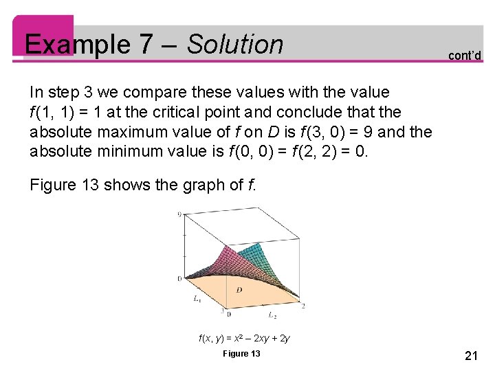 Example 7 – Solution cont’d In step 3 we compare these values with the