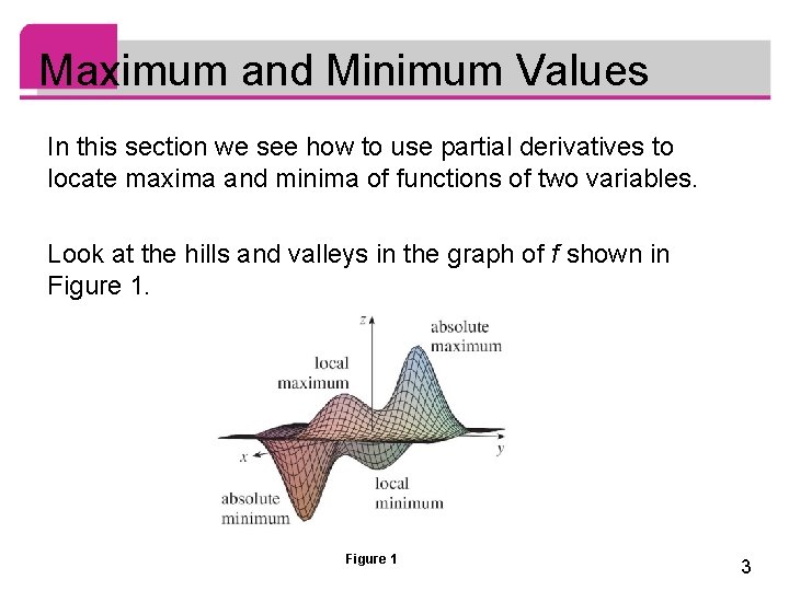 Maximum and Minimum Values In this section we see how to use partial derivatives