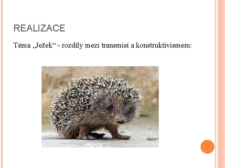 REALIZACE Téma „Ježek“ - rozdíly mezi transmisí a konstruktivismem: 