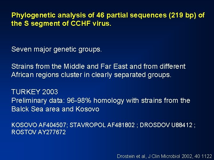 Phylogenetic analysis of 46 partial sequences (219 bp) of the S segment of CCHF