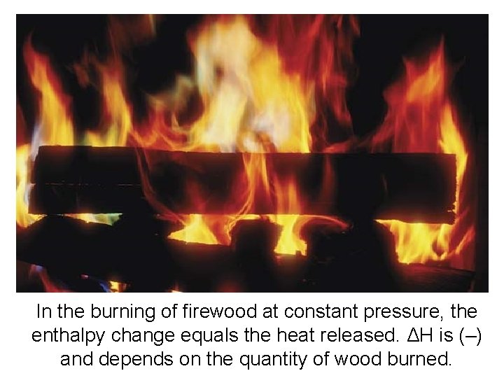 In the burning of firewood at constant pressure, the enthalpy change equals the heat