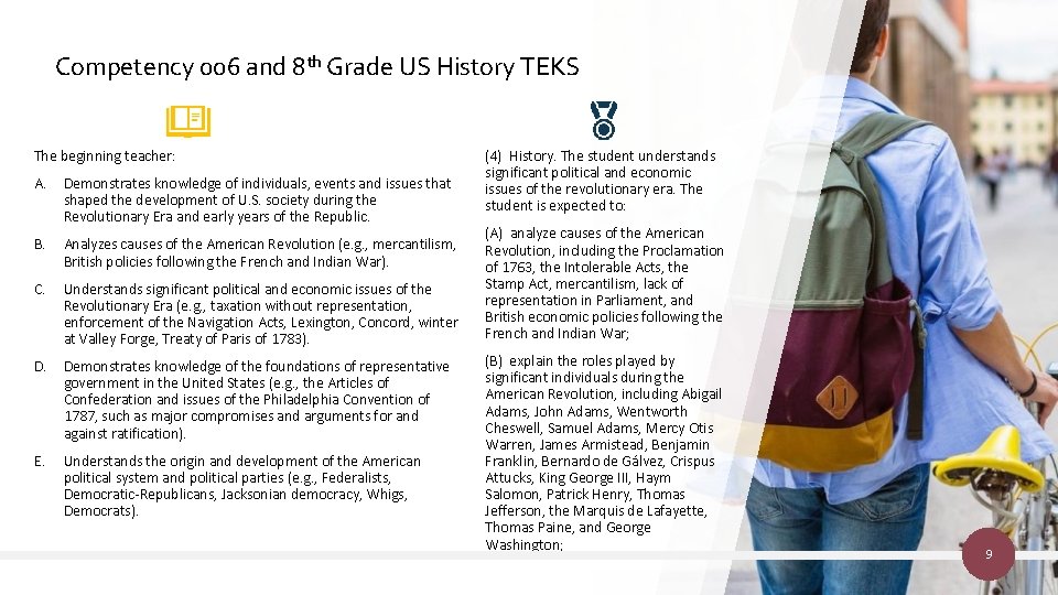 Competency 006 and 8 th Grade US History TEKS The beginning teacher: A. Demonstrates