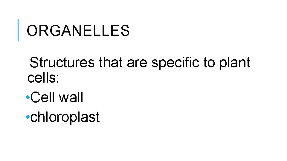 ORGANELLES Structures that are specific to plant cells: • Cell wall • chloroplast 