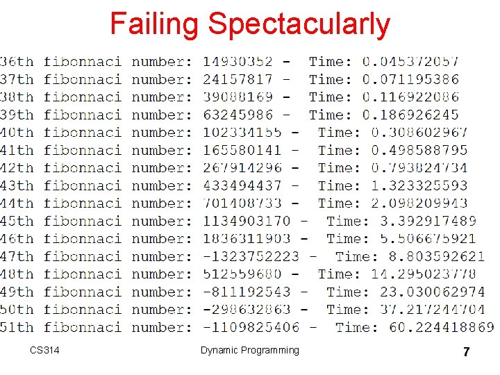 Failing Spectacularly CS 314 Dynamic Programming 7 Failing Spectacularly CS 314 Dynamic Programming 7