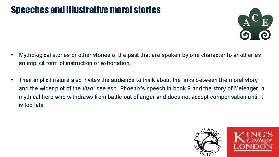 Speeches and illustrative moral stories • Mythological stories or other stories of the past