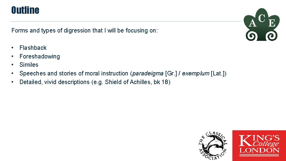 Outline Forms and types of digression that I will be focusing on: • •