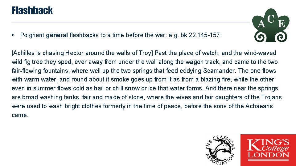 Flashback • Poignant general flashbacks to a time before the war: e. g. bk