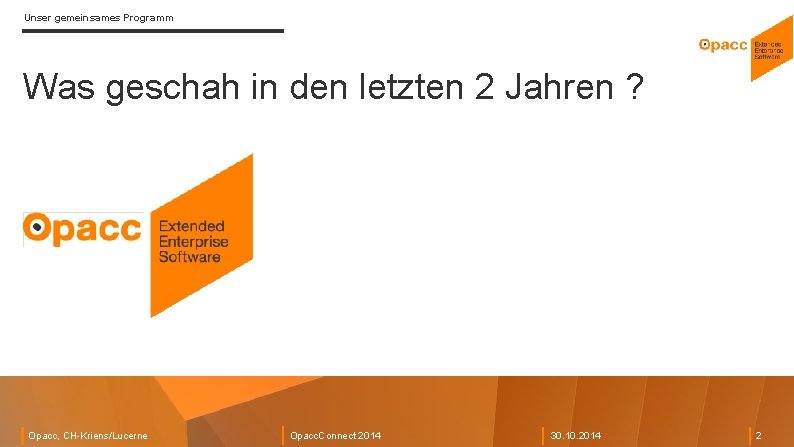 Unser gemeinsames Programm Was geschah in den letzten 2 Jahren ? Opacc, CH-Kriens/Lucerne Opacc.